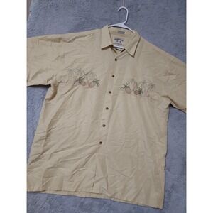 Bamboo Cay Shirt Mens Extra Large Tropical Camp Embroidered Yellow Floral SPOTS
